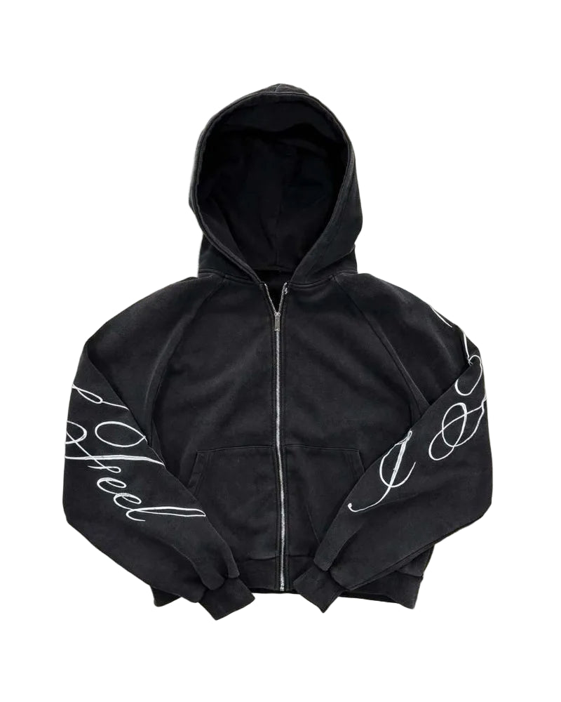 Letter Printed Oversized Zipper Hoodie